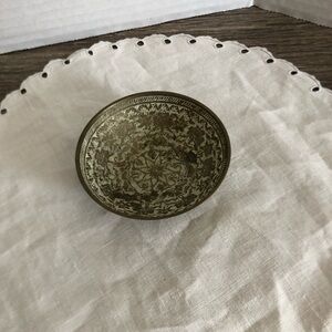 Vtg Intricately Etched Brass Mini Dish